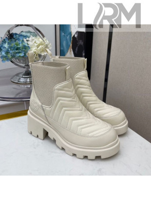 Gucci Chevron Calfskin Short Boots with Interlocking G White 2020