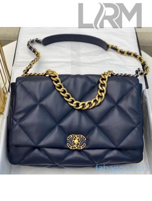 Chanel Quilted Goatskin Chanel 19 Maxi Flap Bag AS1162 Navy Blue 2020(Top Quality)