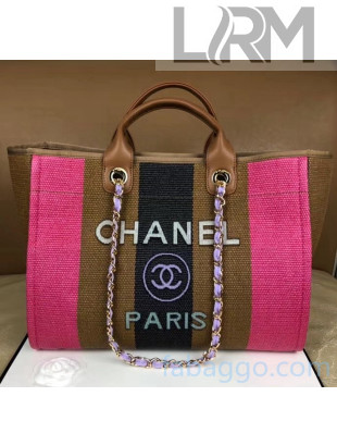 Chanel Mulitcolor Mixed Fibers And Calfskin Shopping Bag A66941 Brown/Rosy 2020
