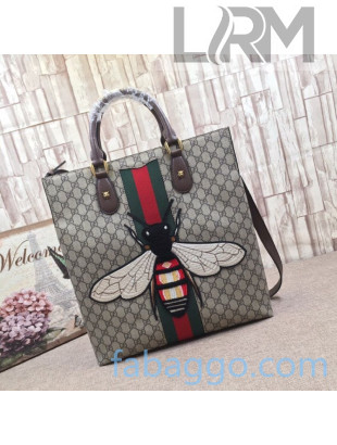 Gucci GG Canvas Tote Bag with Bee Web 437549 Brown 2020
