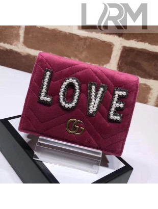Gucci GG Marmont Embroidered Velvet Wallet 466492 Raspberry Pink 2018