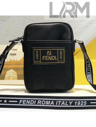 Fendi Messenger Bag in Leather and Fabric For Men Black 2018