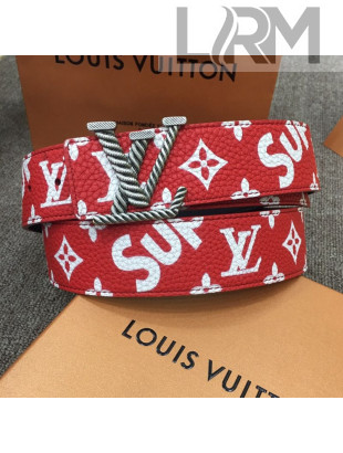 Louis Vuitton x Supreme Reversible Monogram Leather Belt 40mm with LV Buckle Red 2019