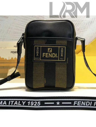 Fendi Messenger Bag in Leather and Fabric For Men Black/Kahki 2018