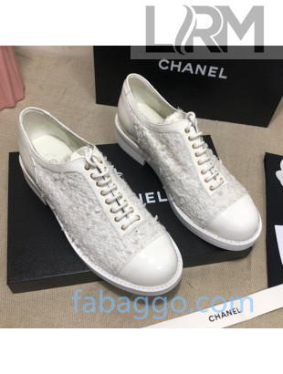Chanel Tweed Lace-ups Shoes G36208 White 2020
