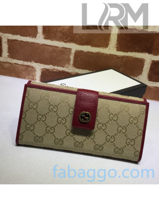 Gucci GG Canvas Continental Wallet 337335 Apricot/Burgundy 2020