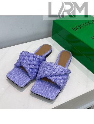 Bottega Veneta Stretch Raffia Flat Slide Sandals Lavender Purple 2021