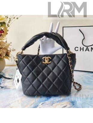 Chanel Quilted Lambskin Bucket Bag with Twist Top Handle AS2042 Black 2020
