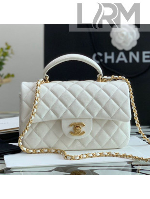 Chanel Grained Calfskin Mini Flap Bag with Top Handle AS2431 White 02 2021