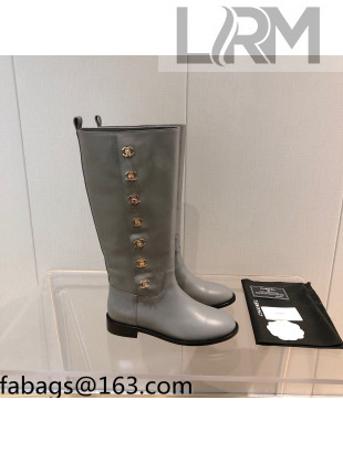 Chanel Calfskin CC Button High Boots Gray 2021