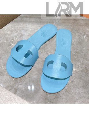 Hermes Roulis Calfskin Flat Slide Sandals All Blue 2021