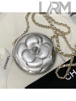 Chanel Camellia Bloom Clutch with Chain AP2121 Silver 2021