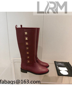 Chanel Calfskin CC Button High Boots Burgundy 2021