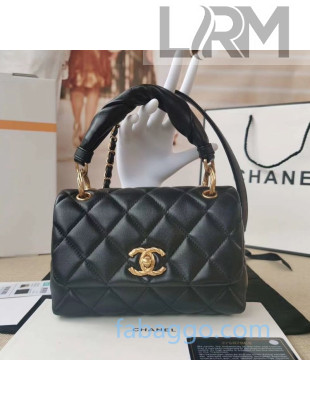 Chanel Quilted Lambskin Small Flap Bag with Twist Top Handle AS2043 Black 2020
