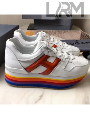 Hogan Calfskin Maxi H222 Sneaker with Rainbow Sole White/Red 2018