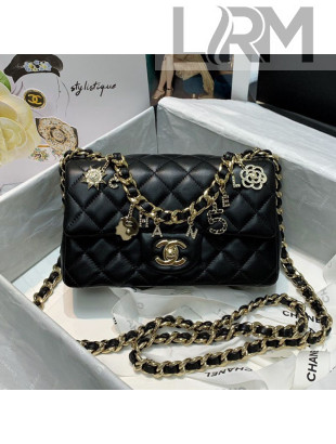 Chanel Quilted Lambskin Small Flap Bag with Chain Charm AS2326 Black 2020