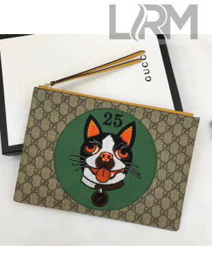 Gucci GG Supreme Pouch Bag With Bosco Patch 506280 Green 2018