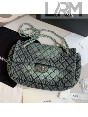 Chanel Quilted Denim Large Flap Bag Green 2020