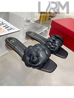 Valentino Atelier Shoe 03 Rose Edition Kidskin Flat Slide Sandal Black 2020