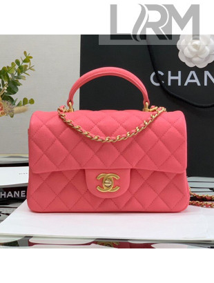 Chanel Grained Calfskin Mini Flap Bag with Top Handle AS2431 Coral Pink 2021