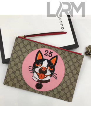Gucci GG Supreme Pouch Bag With Bosco Patch 506280 Pink 2018