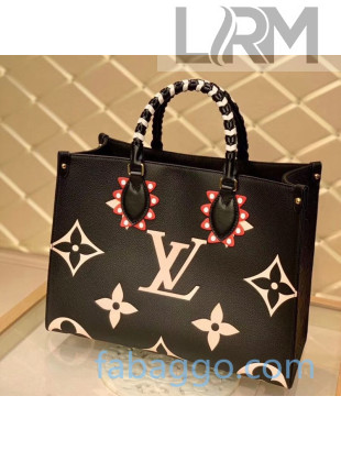 Louis Vuitton Crafty OnTheGo MM Oversized Monogram Tote Bag with Braided Handle M45375 Black 2020
