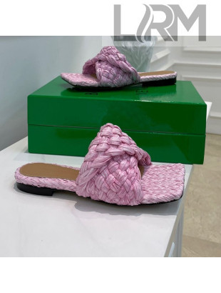 Bottega Veneta Stretch Raffia Flat Slide Sandals Pink 2021
