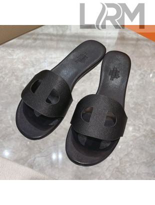 Hermes Roulis Grained Calfskin Flat Slide Sandals Black 2021