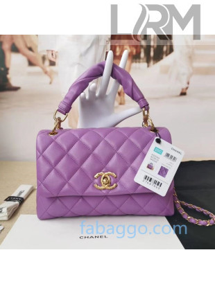 Chanel Quilted Lambskin Flap Bag with Twist Top Handle AS2044 Purple 2020
