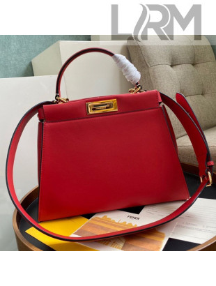Fendi Peekaboo Iconic Leather Streped Medium Bag Red 2020