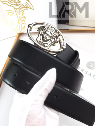 Versace Calfskin Belt 4cm with Logo Buckle Black 2021 05