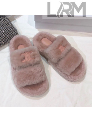 Celine Logo Wool Slide Sandals Pink 2021  