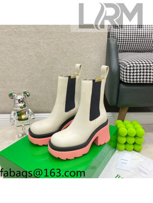 Bottega Veneta Flash White Calfskin Short Boots 9.5cm Flamingo Pink 2021