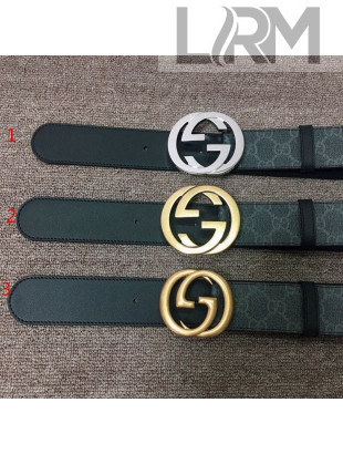 Gucci GG Canvas and Calfskin Belt 38mm with GG Buckle Black 2020