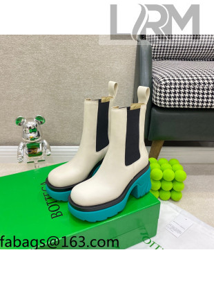 Bottega Veneta Flash White Calfskin Short Boots 9.5cm Turquoise Blue 2021