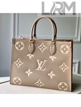 Louis Vuitton OnTheGo MM Tote Bag in Monogram Leather M45494 Gray 2020