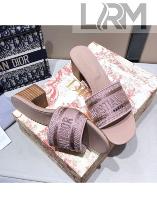 Dior Dway Embroidered Cotton Heel Slide Sandals 5cm Nude-29 2021