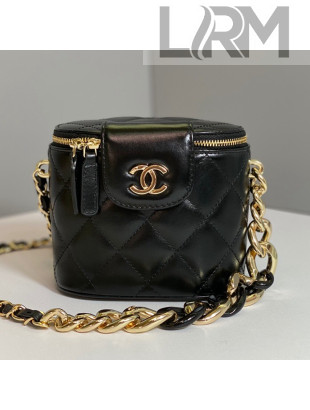 Chanel Lambskin Vanity Case with Patchwork Chain Black 2021 083003