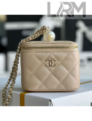 Chanel Iridescent Grained Calfskin Small Vanity with Pearl and Chain AP2161 Beige 2021