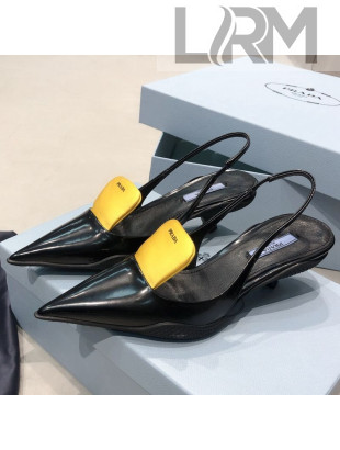 Prada Leather and Nylon Slingback Pumps 3cm Black/Yellow 2021