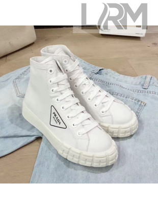 Prada Canvas Logo Side High-top Sneakers White 2019