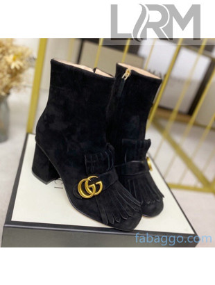 Gucci Suede Ankle Boot With Double G Hardware and Fringe Black 2020 