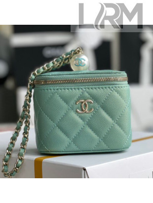 Chanel Iridescent Grained Calfskin Small Vanity with Pearl and Chain AP2161 Green 2021