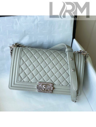 Chanel Grained Calfskin Medium Boy Flap Bag A67086 Gray/Silver 2021