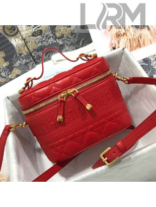Dior DiorTravel Small Vanity Case Bag in Embroidered Cannage Leather Red 2020
