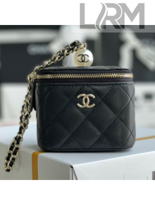 Chanel Iridescent Grained Calfskin Small Vanity with Pearl and Chain AP2161 Black 2021