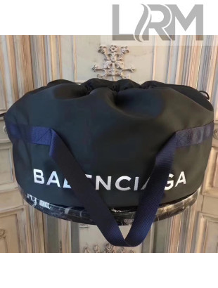 Balenciaga Nylon Round Wheel Bag With Drawstring Closure Black 2017