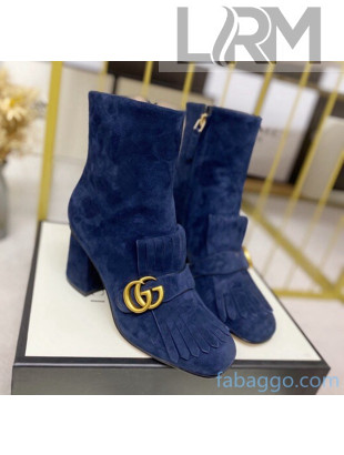 Gucci Suede Ankle Boot With Double G Hardware and Fringe Blue 2020 