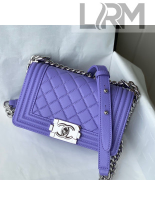 Chanel Grained Calfskin Small Boy Flap Bag A67085 Purple/Silver 2021