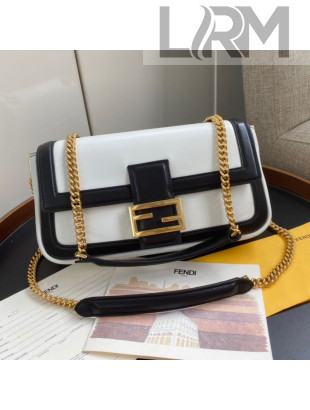 Fendi Baguette Chain Bag in White and Black Nappa Leather 2020